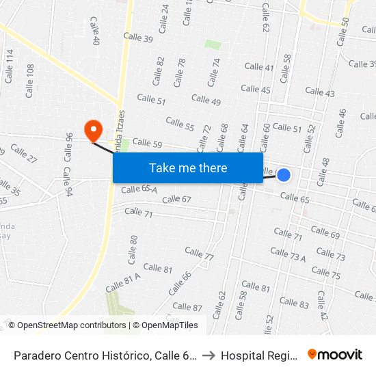 Paradero Centro Histórico, Calle 61 Por 54 Y 56, Centro to Hospital Regional Militar map