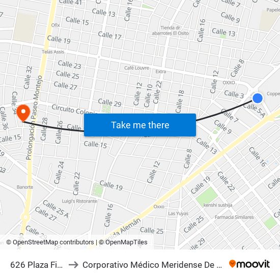 626 Plaza Fiesta to Corporativo Médico Meridense De La Mujer map