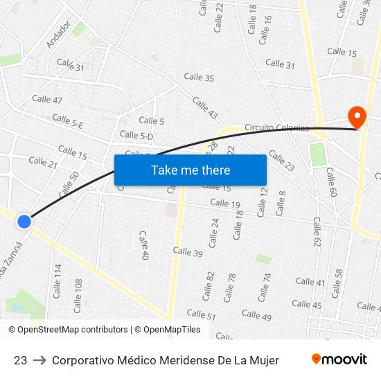 23 to Corporativo Médico Meridense De La Mujer map