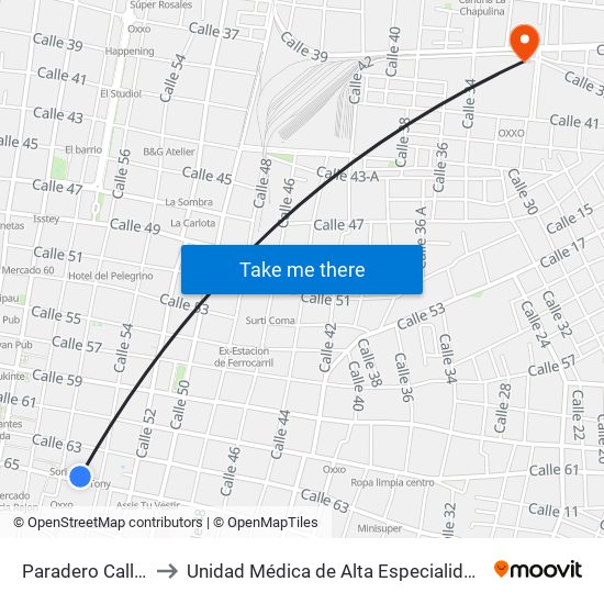 Paradero Calle- 65 Por 56 Y 54 Centro to Unidad Médica de Alta Especialidad (UMAE) Hospital Regional No 1 - Ignacio García Téllez map