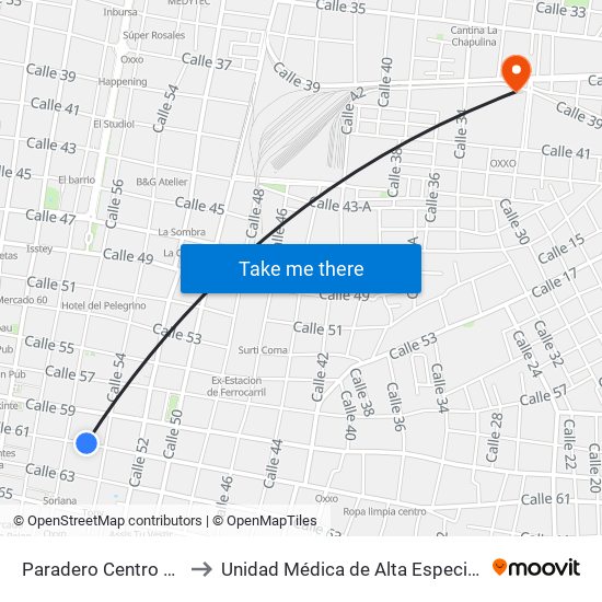 Paradero Centro Histórico, Calle 61 Por 54 Y 56, Centro to Unidad Médica de Alta Especialidad (UMAE) Hospital Regional No 1 - Ignacio García Téllez map