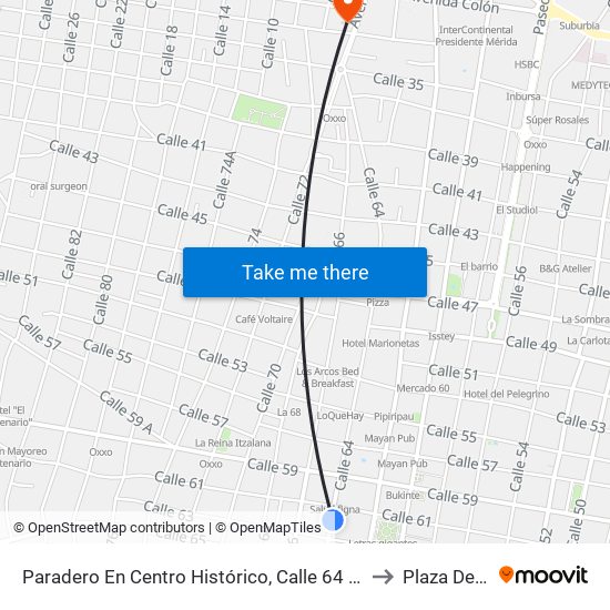 Paradero En Centro Histórico, Calle 64 Por 61 Y 63, Centro to Plaza De Toros map