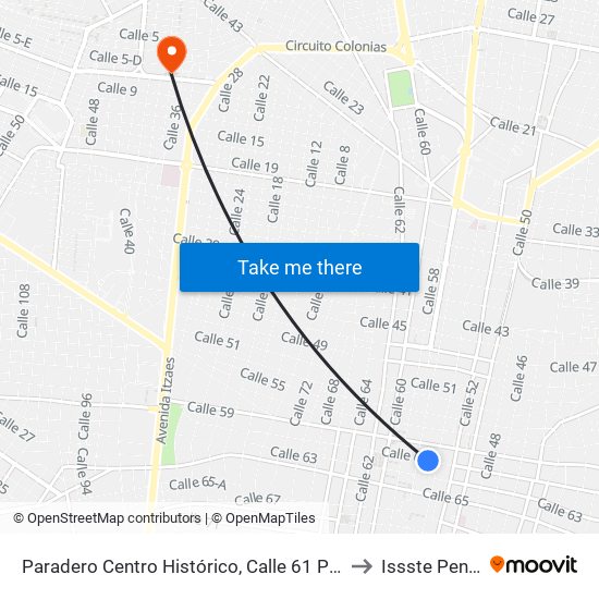 Paradero Centro Histórico, Calle 61 Por 54 Y 56, Centro to Issste Pensiones map