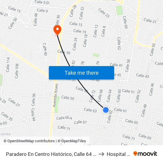 Paradero En Centro Histórico, Calle 64 Por 61 Y 63, Centro to Hospital Juárez map