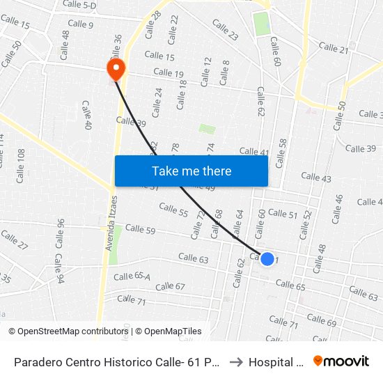 Paradero Centro Historico Calle- 61 Por 56 Y 58 Centro to Hospital Juárez map