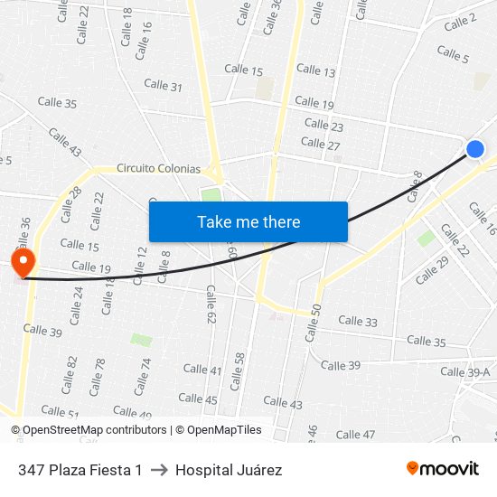 347 Plaza Fiesta 1 to Hospital Juárez map