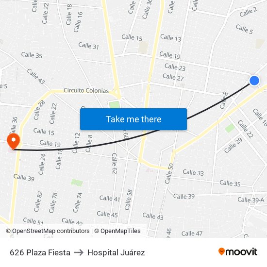626 Plaza Fiesta to Hospital Juárez map