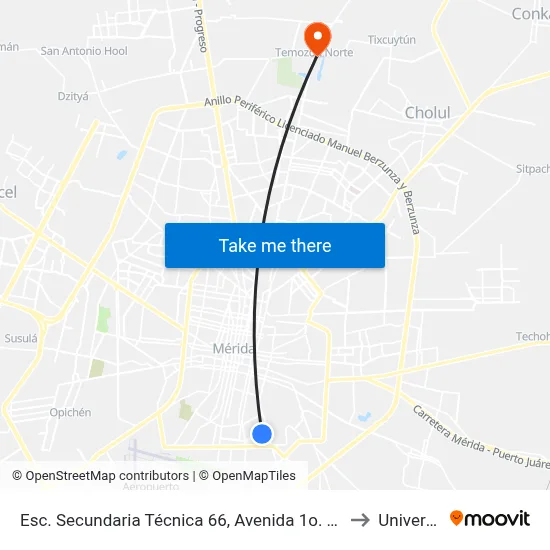 Esc. Secundaria Técnica 66, Avenida 1o. De Mayo Por Calle 105 (Avenida Constitución) Y Calle 105, Santa Rosa to Universidad Chapingo map