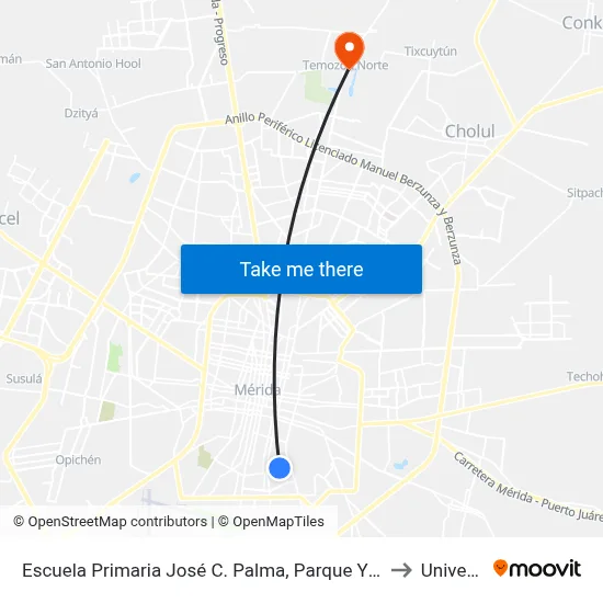 Escuela Primaria José C. Palma, Parque Y M+Odulo Médico Santa Rosa, Avenida 1o. De Mayo Por Calle 97 Y 95, Santa Rosa to Universidad Chapingo map