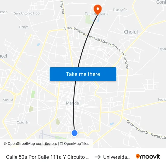Calle 50a Por Calle 111a Y Circuito Colonias, Mercedes Barrera to Universidad Chapingo map