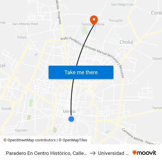 Paradero En Centro Histórico, Calle 56 X 69 Y 71, Centro to Universidad Chapingo map