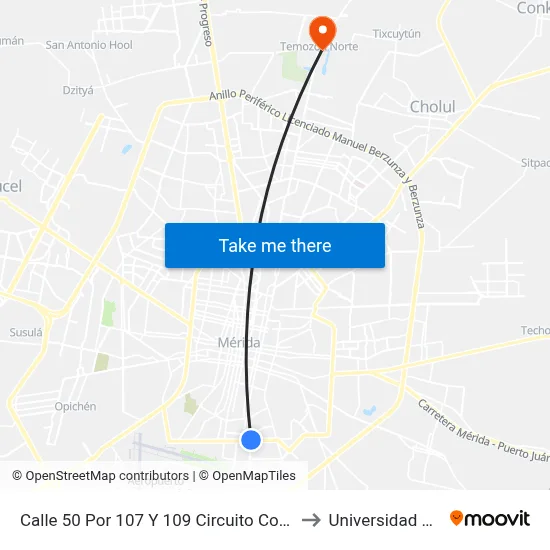 Calle 50 Por 107 Y 109 Circuito Colonias, Santa Rosa to Universidad Chapingo map