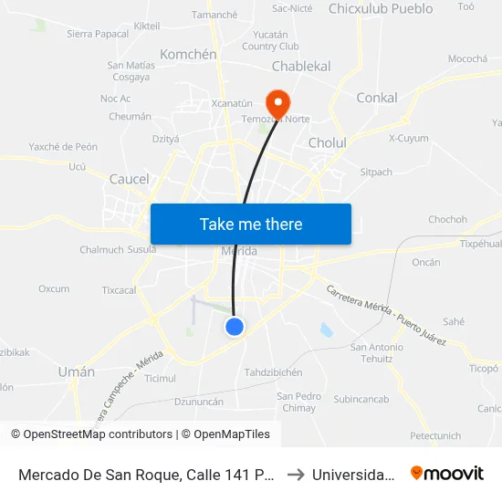 Mercado De San Roque, Calle 141 Por 50 Y 52, San José Tecoh to Universidad Chapingo map
