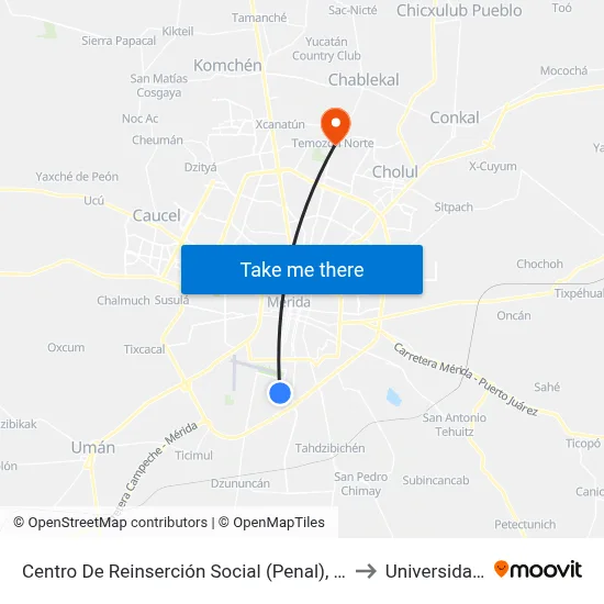 Centro De Reinserción Social (Penal), Calle 54 Por 149, San José Tecoh to Universidad Chapingo map