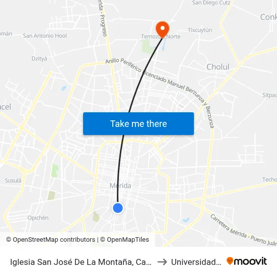 Iglesia San José De La Montaña, Calle 60 Por 81 Y 79, Centro to Universidad Chapingo map