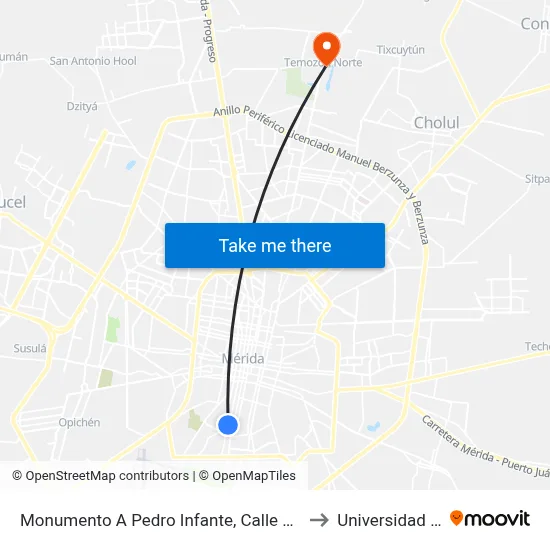 Monumento A Pedro Infante, Calle 62  Por 89a Y 91, Centro to Universidad Chapingo map