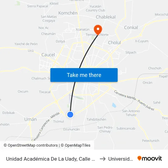 Unidad Académica De La Uady, Calle 185 Por 96 Y 94, San Antonio Xluch III to Universidad Chapingo map