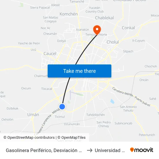 Gasolinera Periférico, Desviación Campeche - Uxmal to Universidad Chapingo map