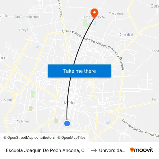 Escuela Joaquín De Peón Ancona, Calle 60 Por 93 Y 91,  Centro to Universidad Chapingo map