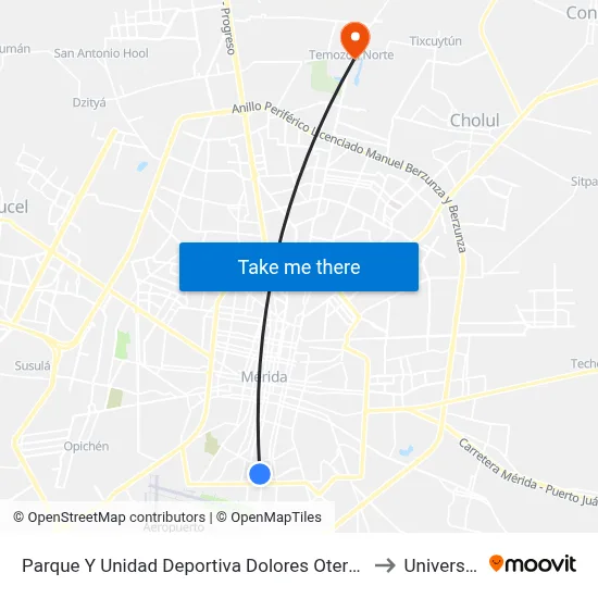 Parque Y Unidad Deportiva Dolores Otero, Calle 54a Por 103 Y Avenida Constitución, Dolores Otero to Universidad Chapingo map