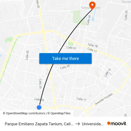 Parque Emiliano Zapata Tanlum, Calle 43, Pedregales De Tanlum to Universidad Chapingo map