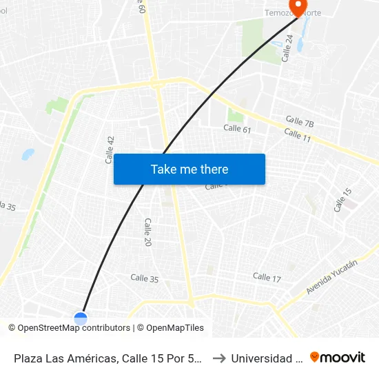 Plaza Las Américas, Calle 15 Por 50 Y 52, Miguel Hidalgo to Universidad Chapingo map