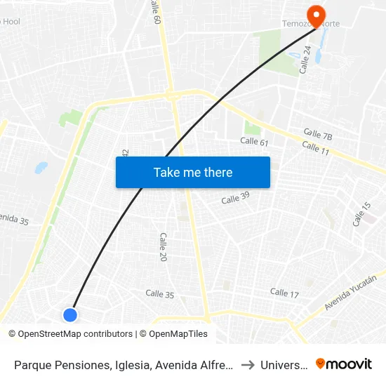 Parque Pensiones, Iglesia, Avenida Alfredo Vazquez Por Calle 64 Y 62, Residenciales Pensiones Iv to Universidad Chapingo map