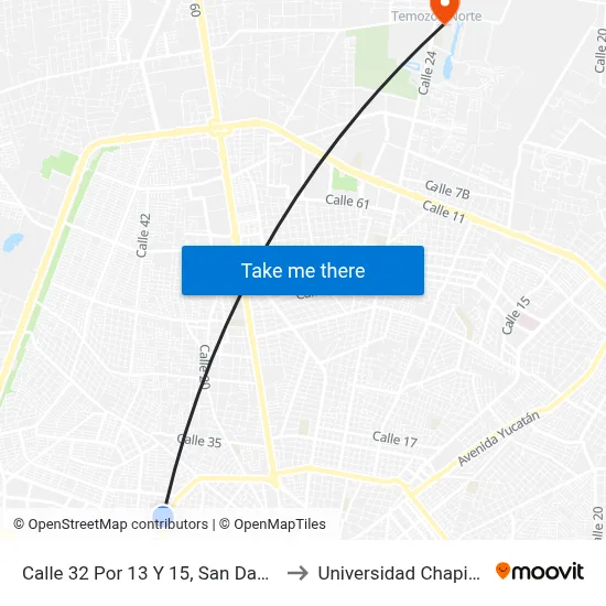 Calle 32 Por 13 Y 15, San Damián to Universidad Chapingo map