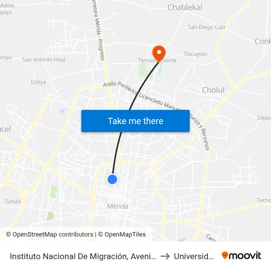Instituto Nacional De Migración, Avenida Colón Por 10 Y 8, García Ginerés to Universidad Chapingo map