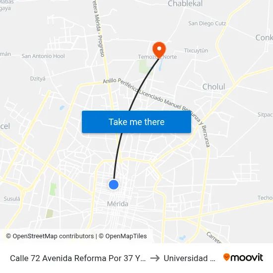 Calle 72 Avenida Reforma Por 37 Y 39, García Ginerés to Universidad Chapingo map