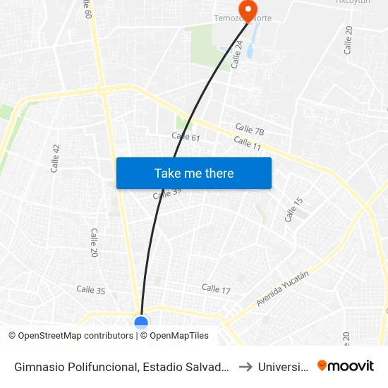 Gimnasio Polifuncional, Estadio Salvador Alvarado. Calle 60 Por 21 Y 19, Colonia Yucatán to Universidad Chapingo map