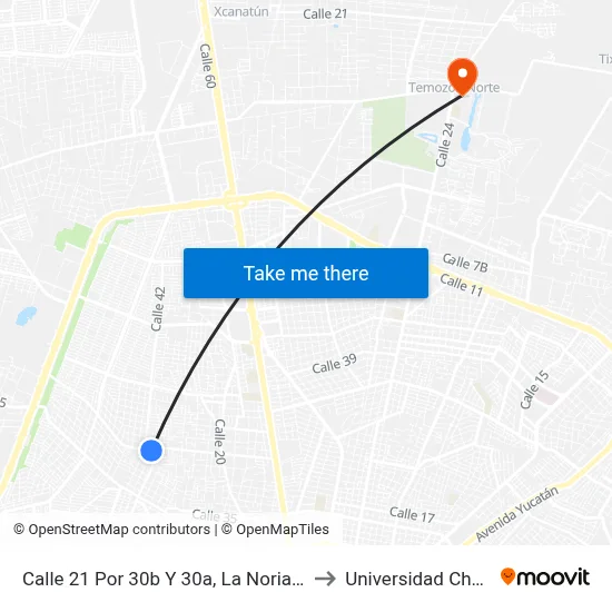 Calle 21 Por 30b Y 30a, La Noria Chuburná to Universidad Chapingo map