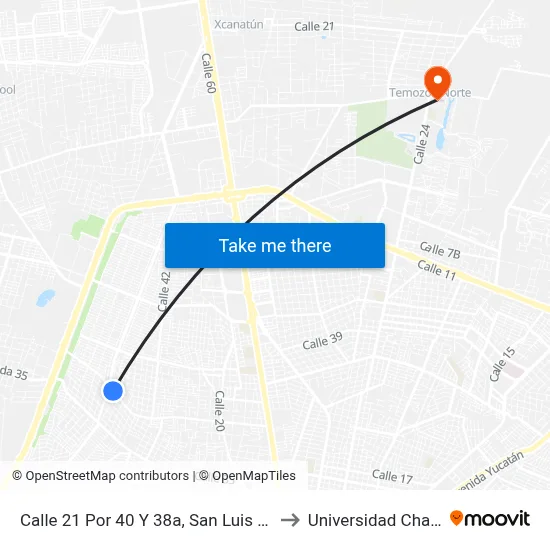 Calle 21 Por 40 Y 38a, San Luis Chuburná to Universidad Chapingo map
