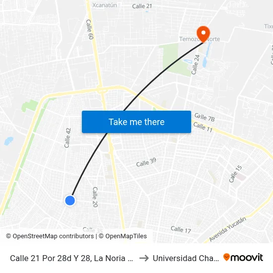 Calle 21 Por 28d Y 28, La Noria Chuburná to Universidad Chapingo map