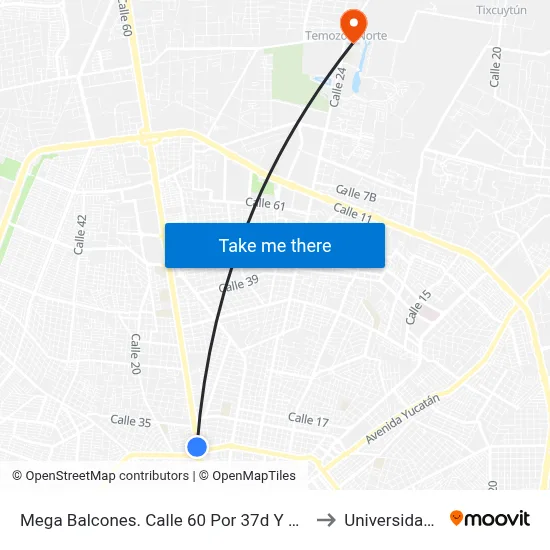 Mega Balcones. Calle 60 Por 37d Y Circuito Colonias, Buenavista to Universidad Chapingo map