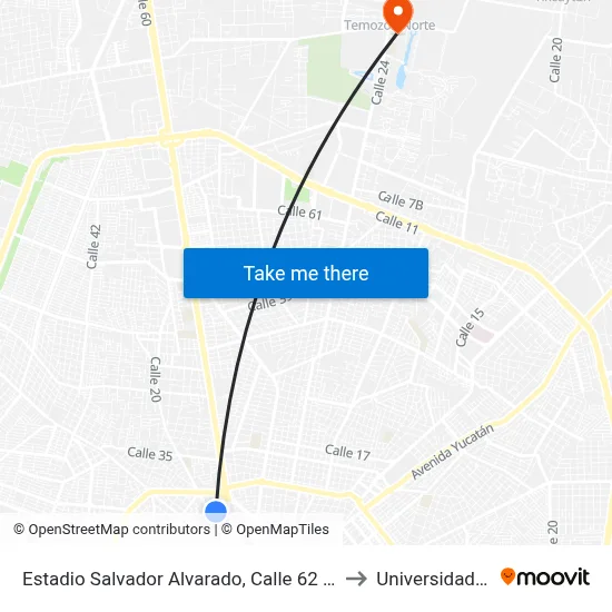 Estadio Salvador Alvarado, Calle 62 Por 16, Colonia Yucatán to Universidad Chapingo map