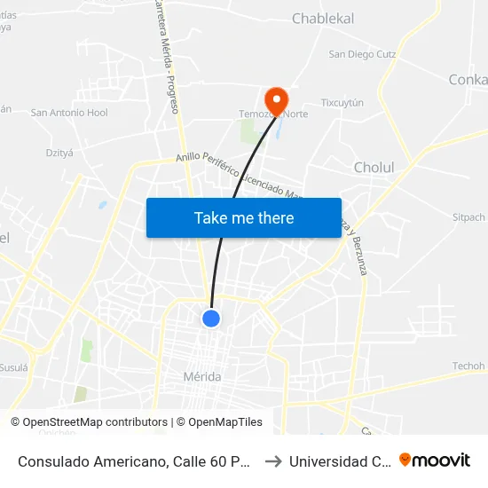 Consulado Americano, Calle 60 Por 31 Y 29, Centro to Universidad Chapingo map