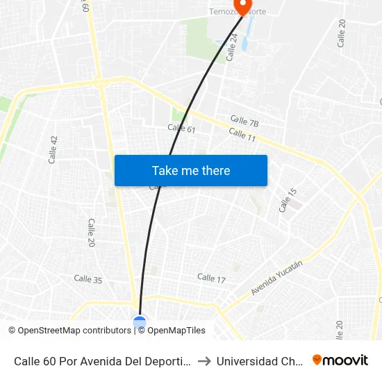 Calle 60 Por Avenida Del Deportista, Centro to Universidad Chapingo map