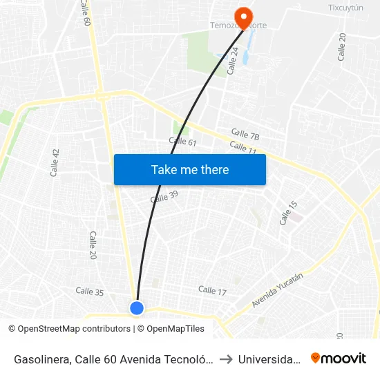 Gasolinera, Calle 60 Avenida Tecnológico Por 29 Y 27, Buenavista to Universidad Chapingo map
