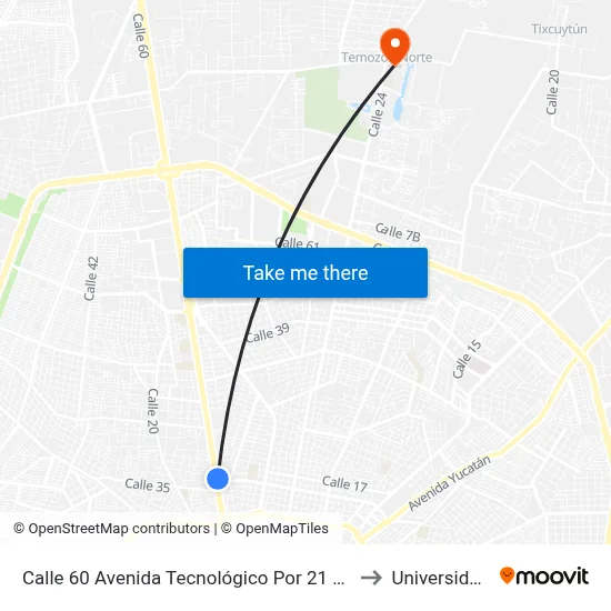 Calle 60 Avenida Tecnológico Por 21 Y  21a, Fraccionamiento Campestre to Universidad Chapingo map