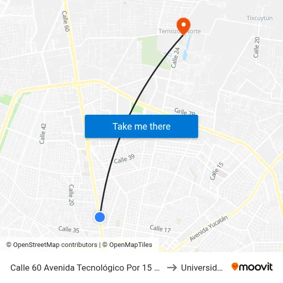 Calle 60 Avenida Tecnológico Por 15 Y 13a, Fraccionamiento Campestre to Universidad Chapingo map