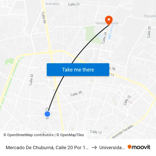 Mercado De Chuburná, Calle 20 Por 19 Y 21a, Boulevares De Chuburna to Universidad Chapingo map