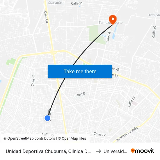 Unidad Deportiva Chuburná, Clínica Del Imss, Calle 21 Por 20 Y 22, Chuburná to Universidad Chapingo map