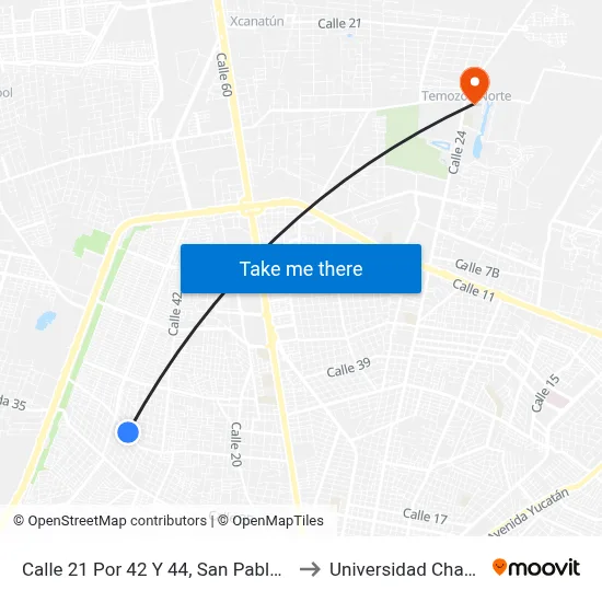 Calle 21 Por 42 Y 44, San Pablo Uxmal to Universidad Chapingo map