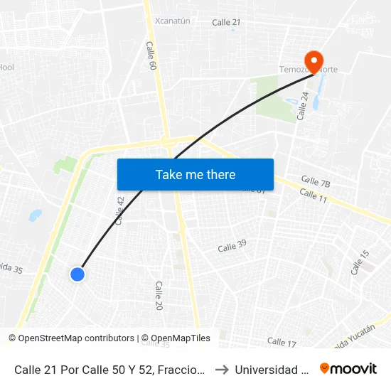 Calle 21 Por Calle 50 Y 52, Fraccionamiento Terranova to Universidad Chapingo map