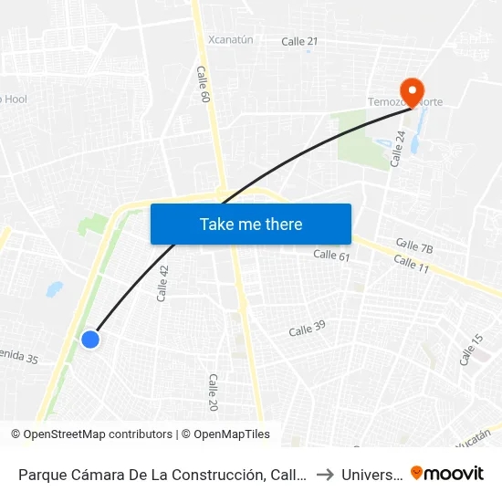 Parque Cámara De La Construcción, Calle 58 Por 71 Y 69, Fraccionamiento Cámara De La Construcción to Universidad Chapingo map