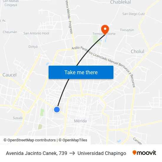 Avenida Jacinto Canek, 739 to Universidad Chapingo map