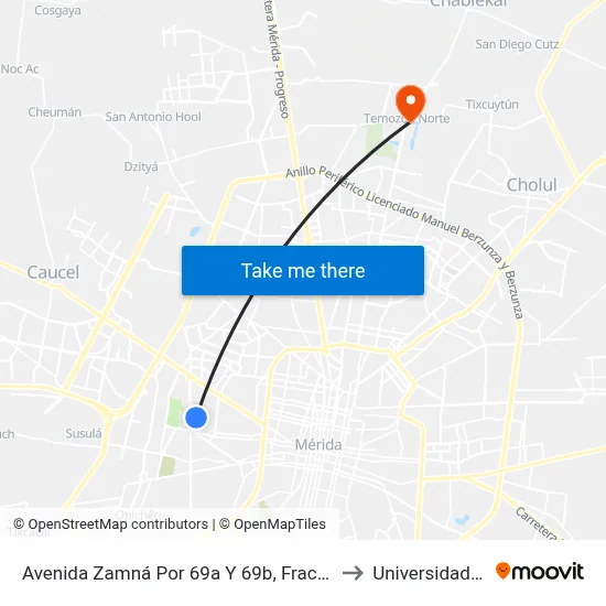 Avenida Zamná Por 69a Y 69b, Fraccionamiento Yucalpetén to Universidad Chapingo map