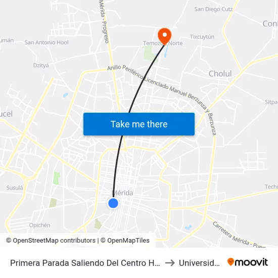 Primera Parada Saliendo Del Centro Histórico, Calle 69 Por 68 Y 70, Centro to Universidad Chapingo map