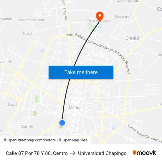 Calle 87 Por 78 Y 80, Centro to Universidad Chapingo map